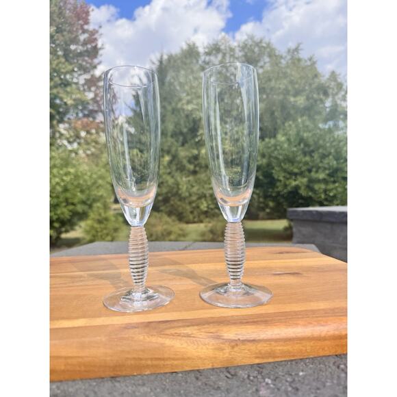 Kosta Boda Epoch Spiral Champagne Flutes 8-5/8” Tall 8 Oz ~set Of 2 - Picture 1 of 9